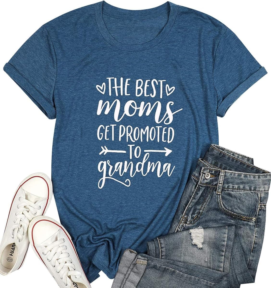 The Best Moms Get Promoted to Grandma T Shirt Women Grandmother Gift Shirt with Funny Saying Casual Tee Top