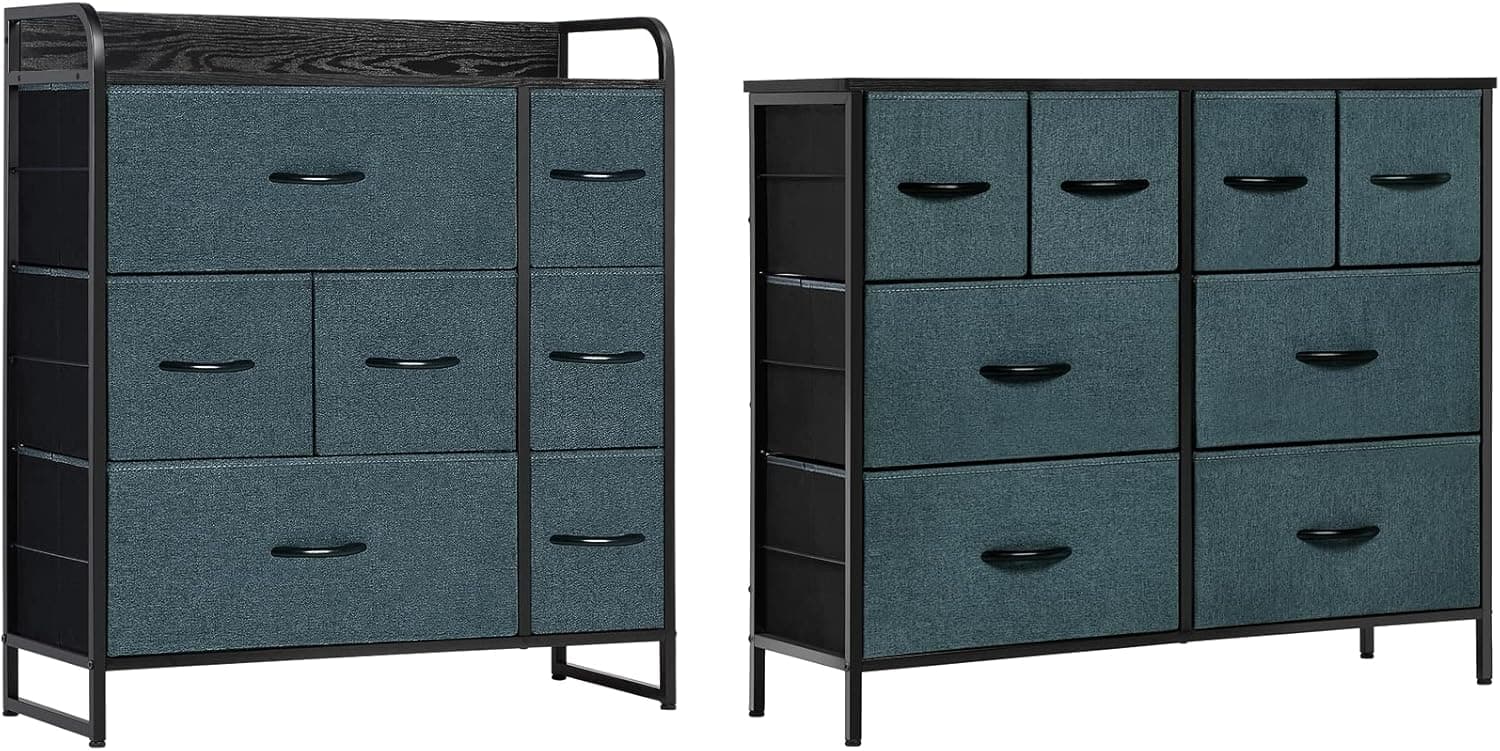 YITAHOME Dresser 7 Drawer and 8 Drawer Dresser Set for Bedroom, Living Room Dresser Sets, Large Capacity Fabric Dresser Storage Tower, Grey Blue