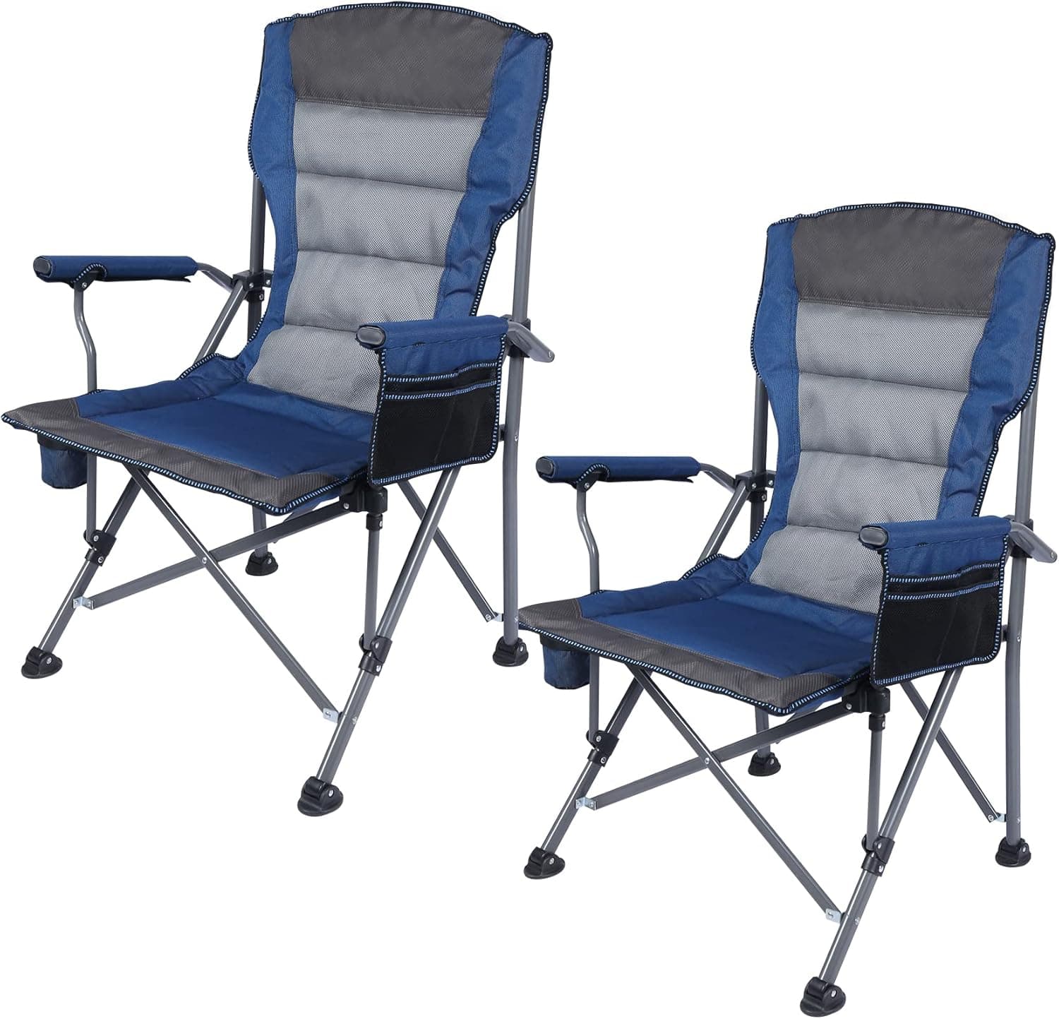 RREDCAMP Oversized Camping Chairs with Higher Back 2 Pack, Comfortable Heavy Duty Folding Lawn Chairs for Adults Big and Tall, Portable Quad Army Chairs for Outdoor Fishing Hunting, Gray