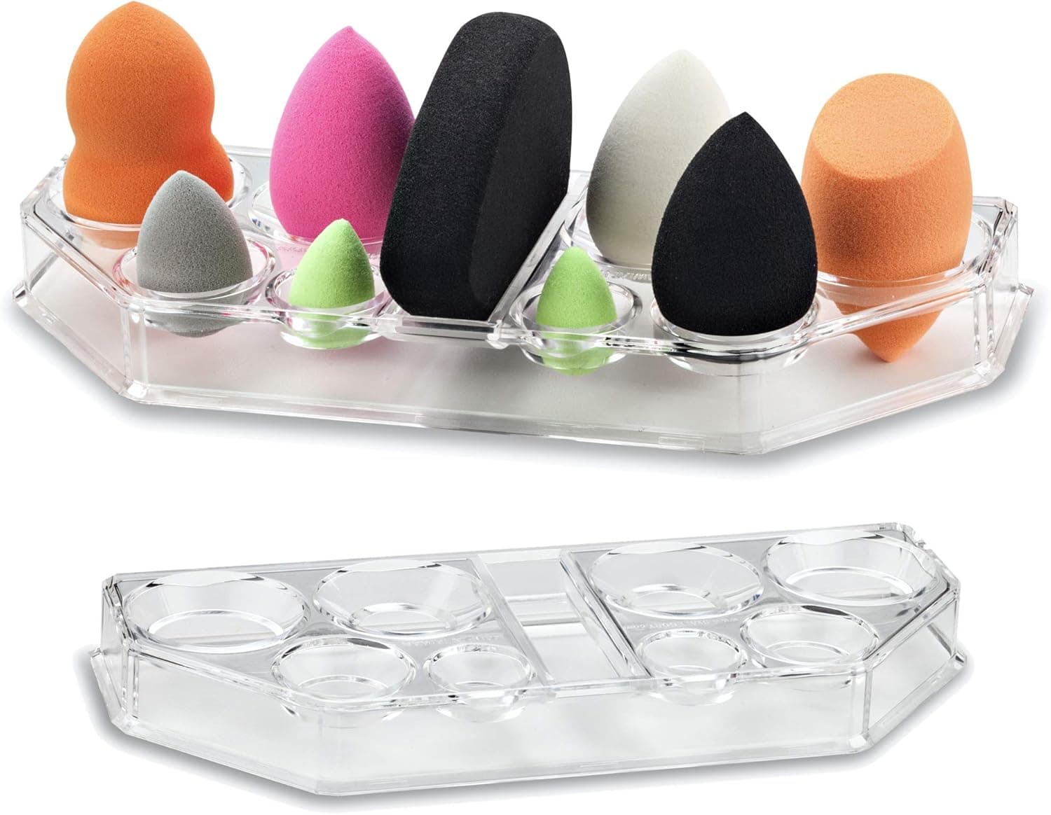 byAlegory Acrylic Makeup Beauty Blending Sponge Organizer Drying Tray Stand | 9 Space Storage Container Fits All Brands of Foundation Blending Sponges - Clear