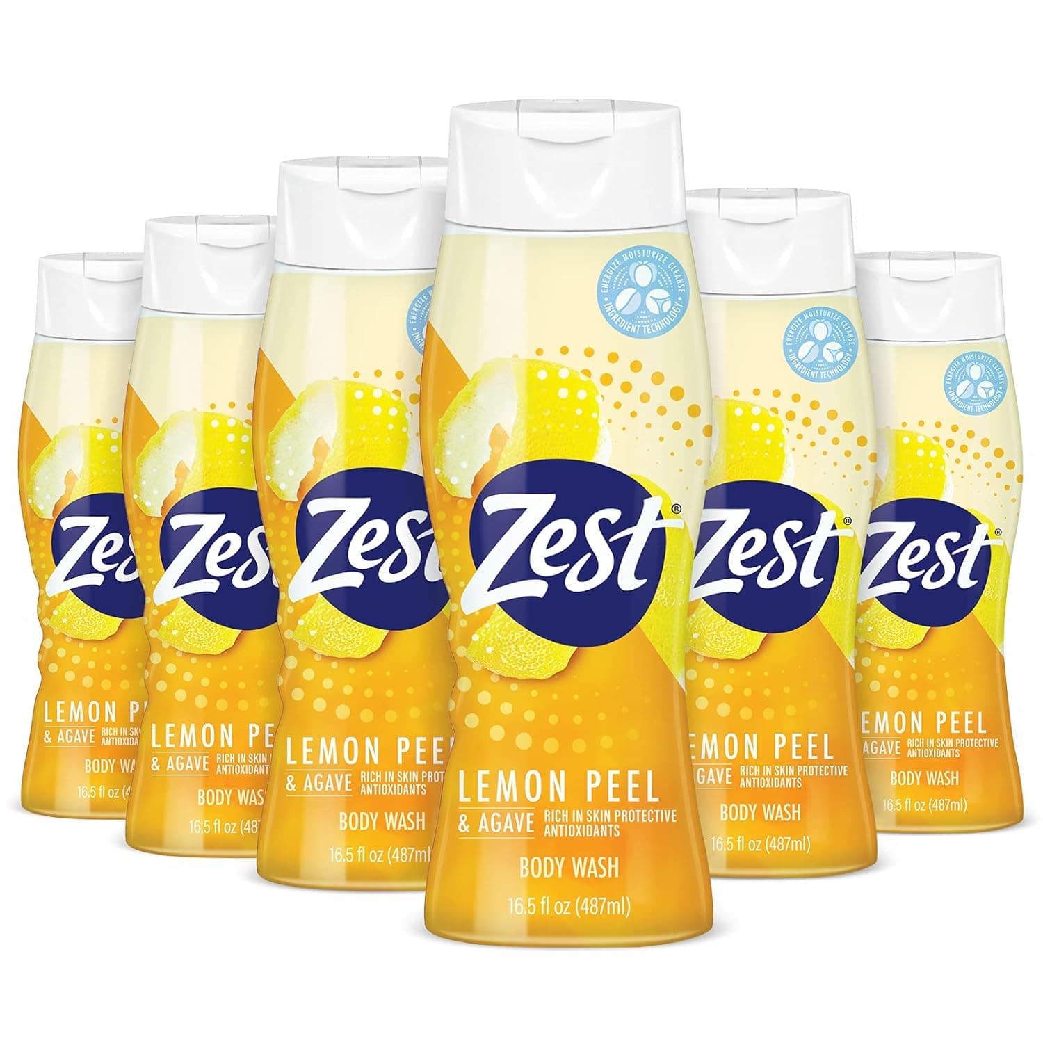 Zest Lemon Peel and Agave Body Wash - Invigorating and Energizing Ingredients Refresh, Moisturize and Soothe your Skin - 16.5 Fl Oz - Pack of 6