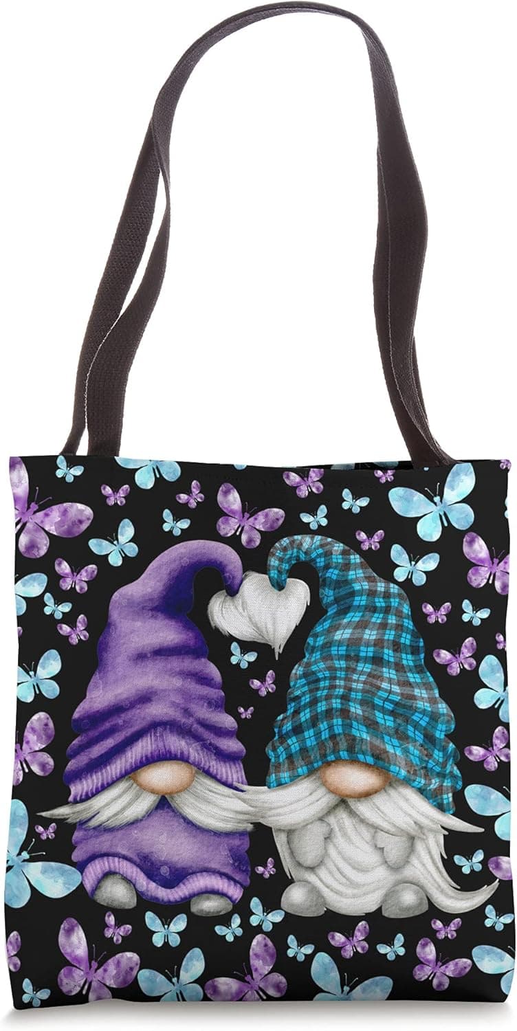 Suicide Prevention Cute Butterfly Pattern With Purple Gnome Tote Bag