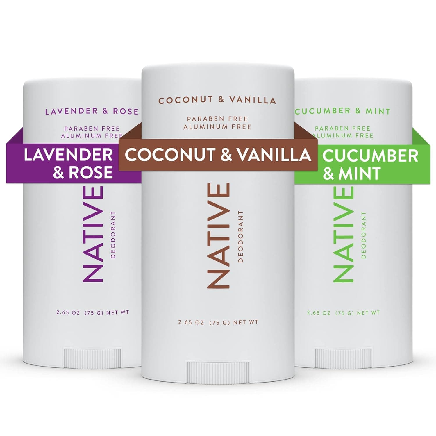 Native Deodorant | Natural Deodorant for Women and Men, Aluminum Free with Baking Soda, Probiotics, Coconut Oil and Shea Butter | Coconut & Vanilla, Lavender & Rose, Cucumber & Mint - Variety Pack of 3