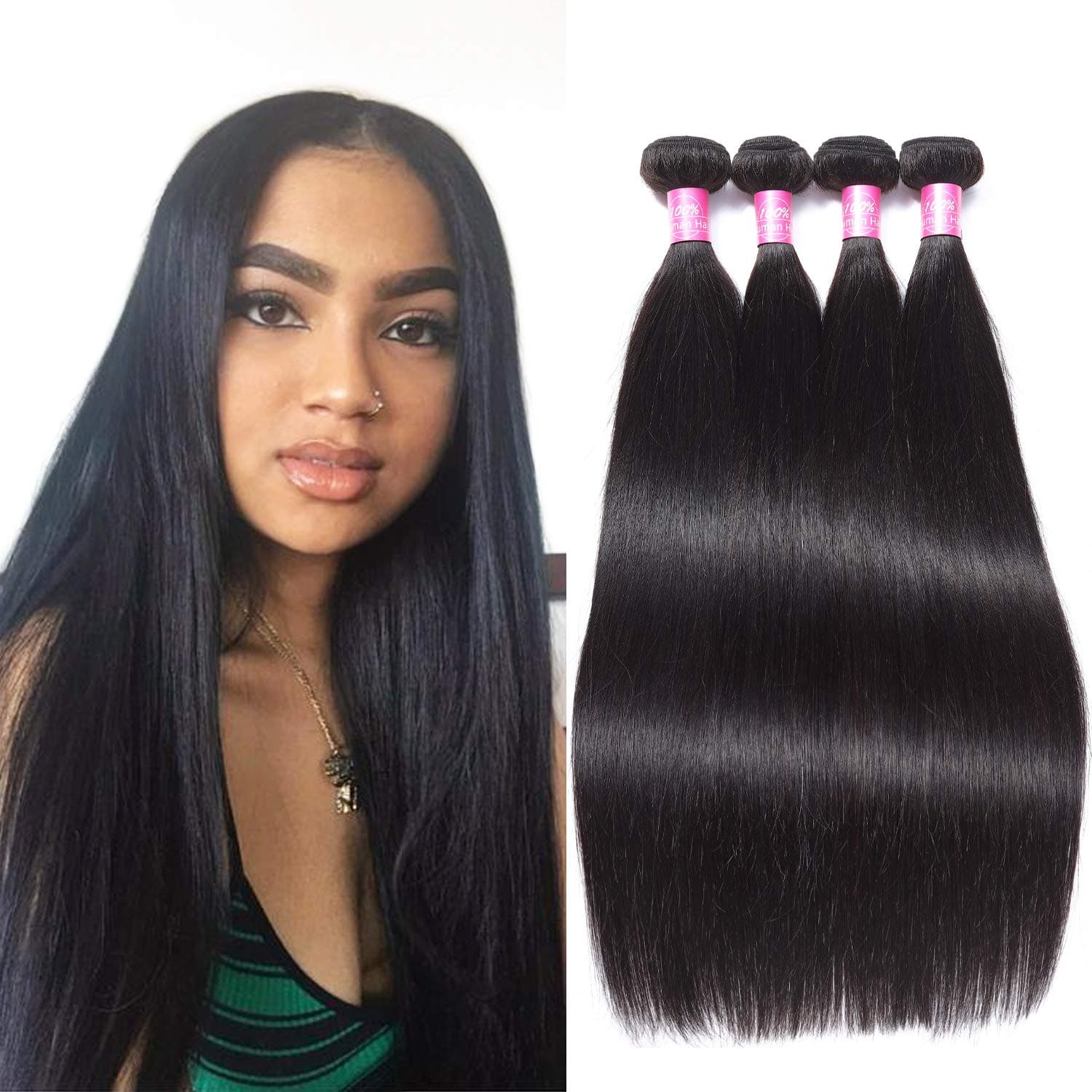 8A Brazilian Straight Human Hair 4 Bundles 18 20 22 24inch 100% Unprocessed Virgin Brazilian Straight Hair Natural Color