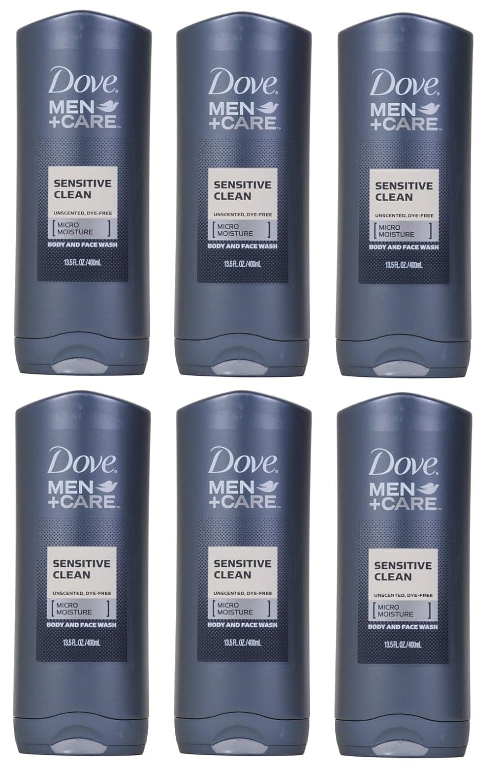 Dove Men + Care Body and Face Wash, Sensitive Clean, 13.5 fl oz (Pack of 6)