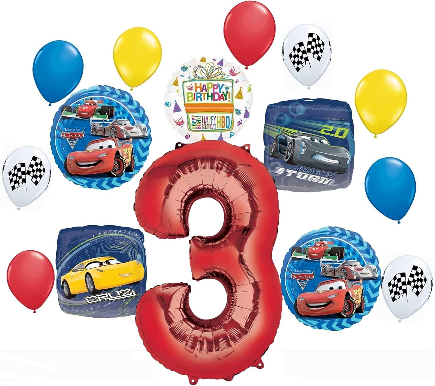 Cars Party Supplies Lightning McQueen 3rd Birthday Balloon Bouquet Decorations 15 pieces