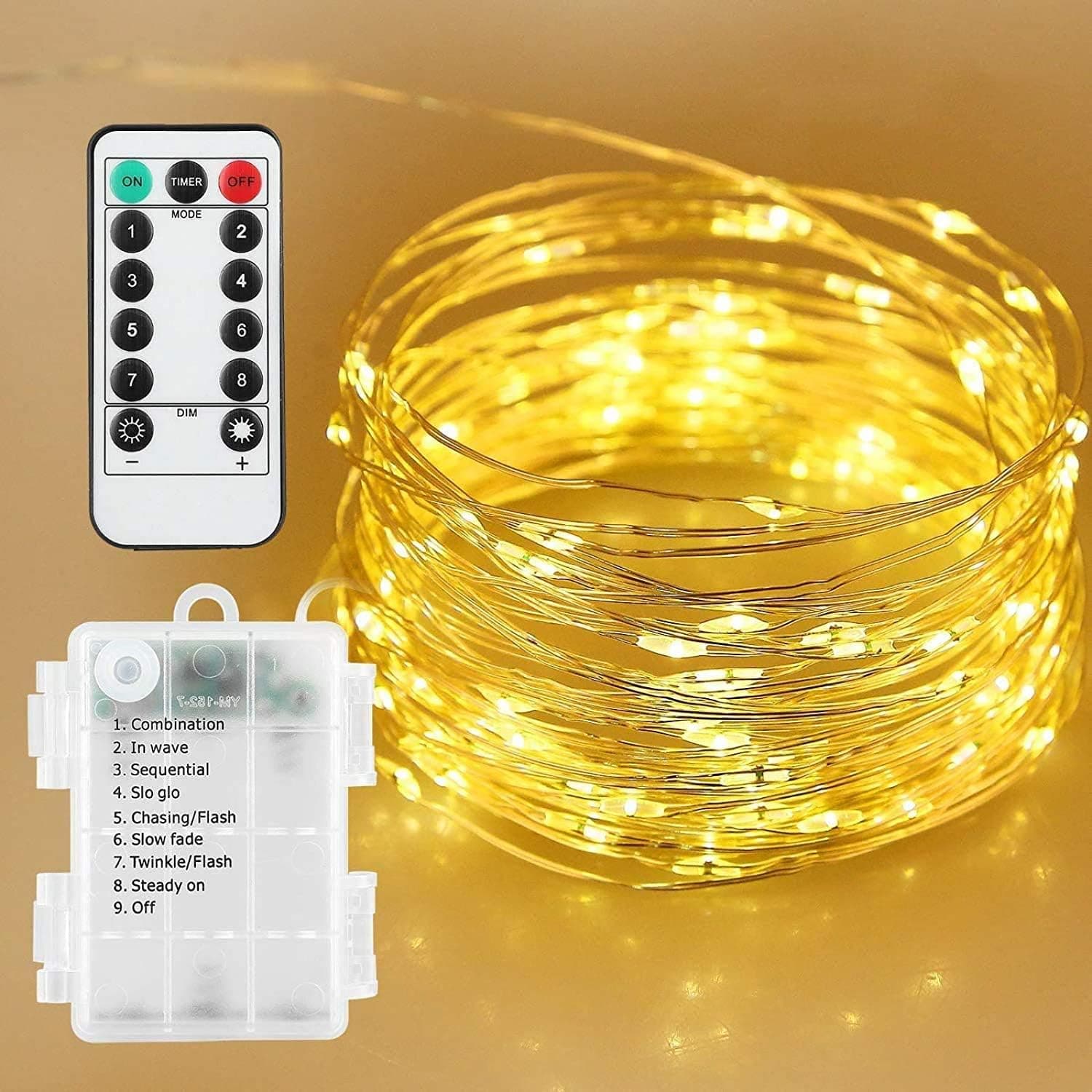AGM LED String Lights with LEDs, Battery Powered Waterproof Outdoor & Indoor Christmas Decorative Copper Wire Lights with Remote Control for Bedroom, Garden, Patio, Parties Decoration (33ft/10M)