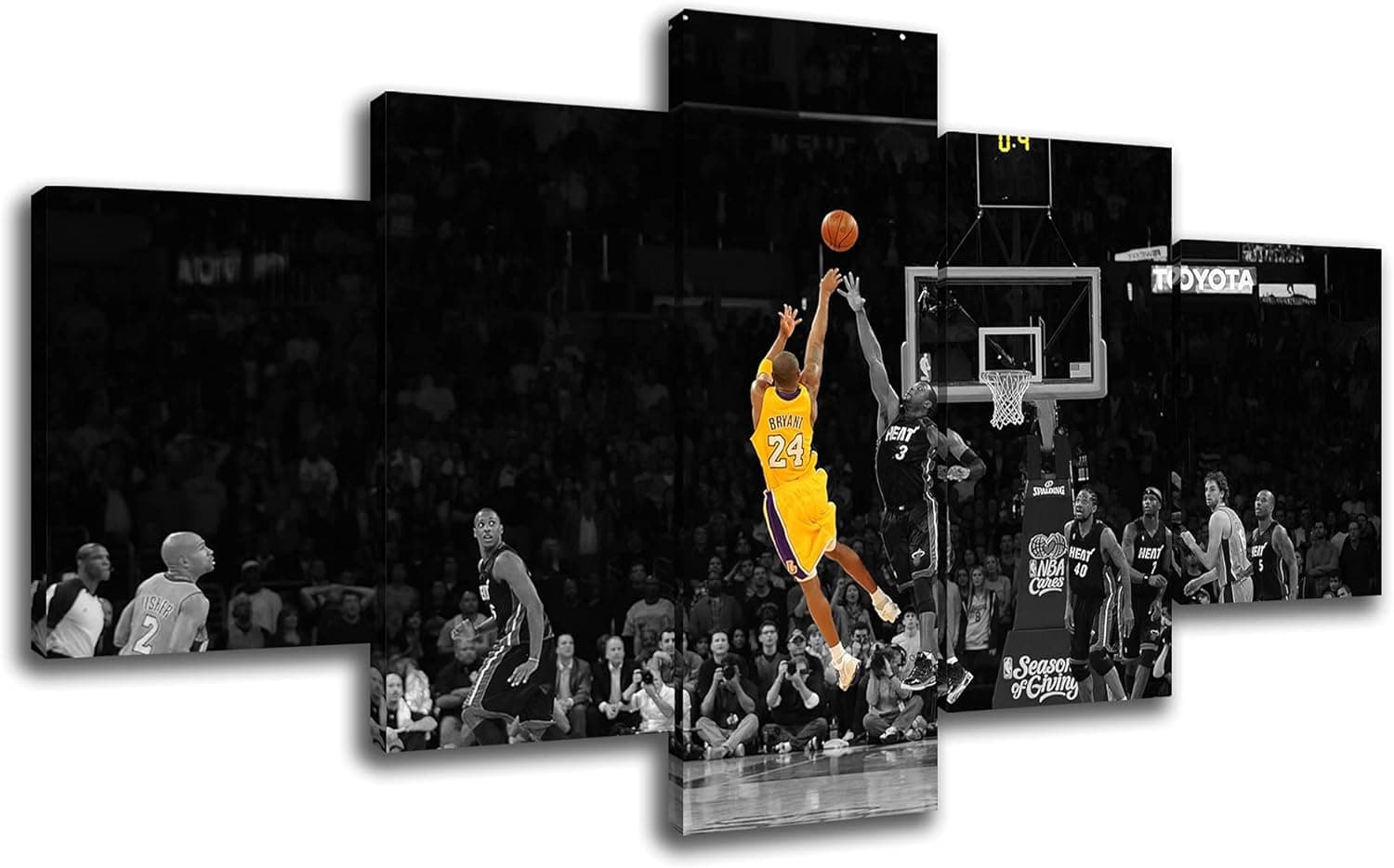 GoForArt Canvas Wall Art Kobe Bryant of Lakers at Staples Center in LA Pictures Print on Canvas 5 Piece Black and Yellow Background Wall Art Painting for Home Decoration Ready to Hang [60" W x 32" H]