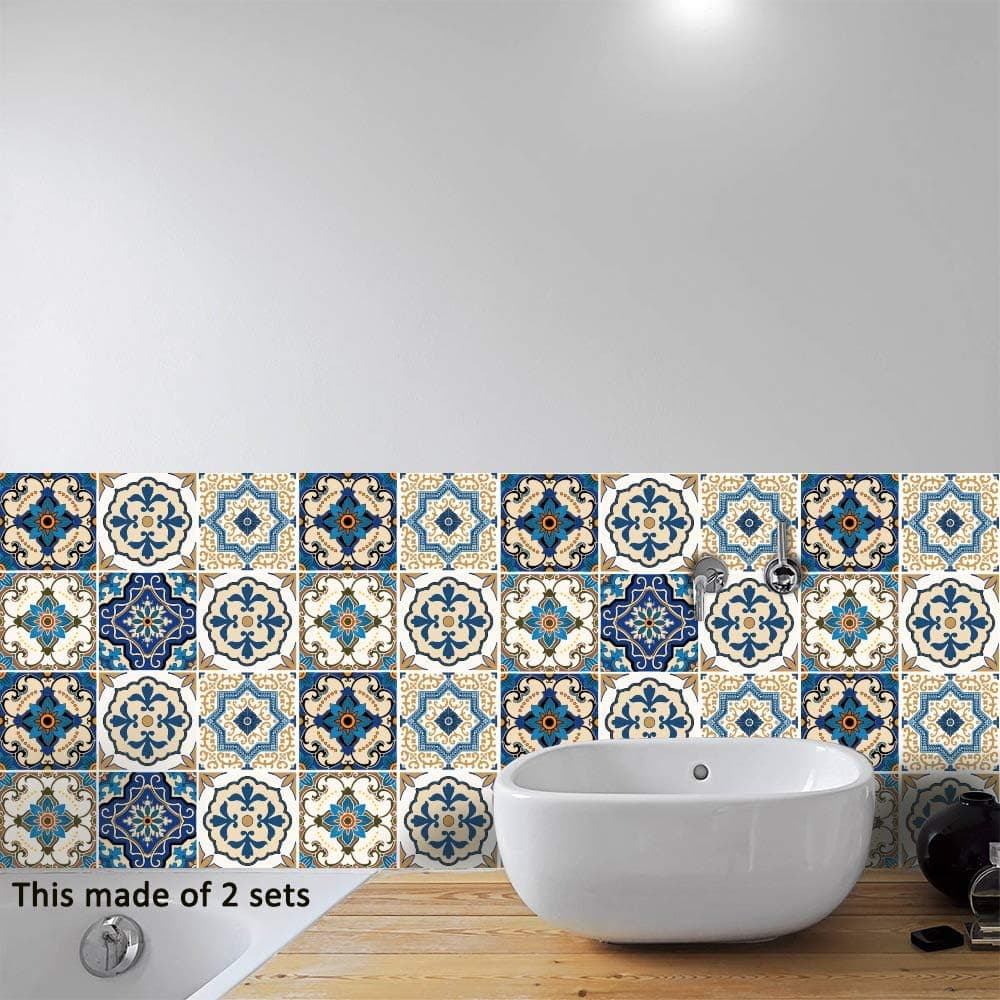 SHENGJIAYI Vinyl Wallpaper Tiles Sticker for Home Decor, Bathroom & Kitchen Tile Decals Easy to Apply Just Peel and Stick Home Decor 6x6 Inch.(Mediterranean)