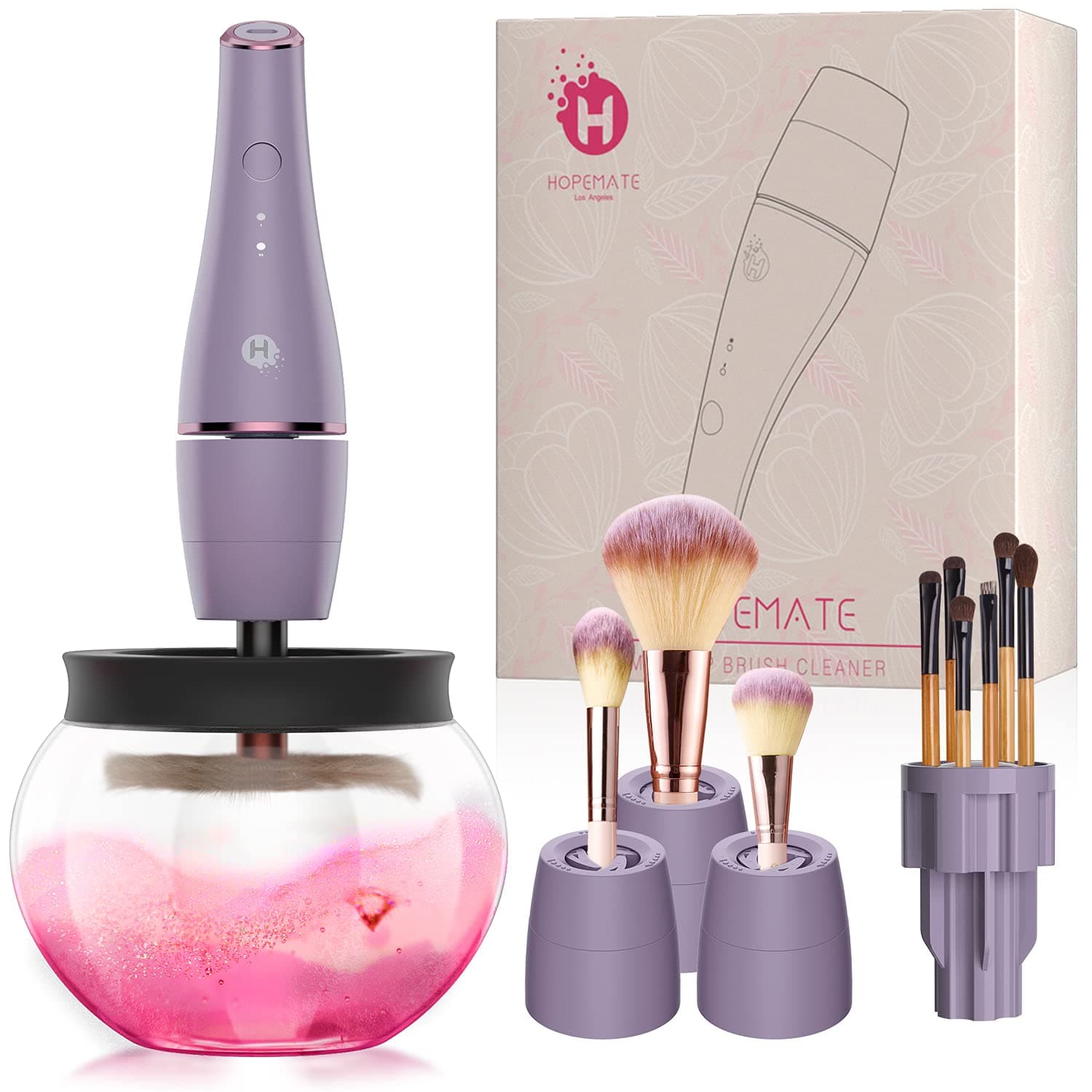 All in 1 Makeup Brush Cleaner, HOPEMATE Electric Makeup Brush Spinner Dryer Cleaning Machine, Cleanse Cosmetics, Dusts of Makeup Brushes