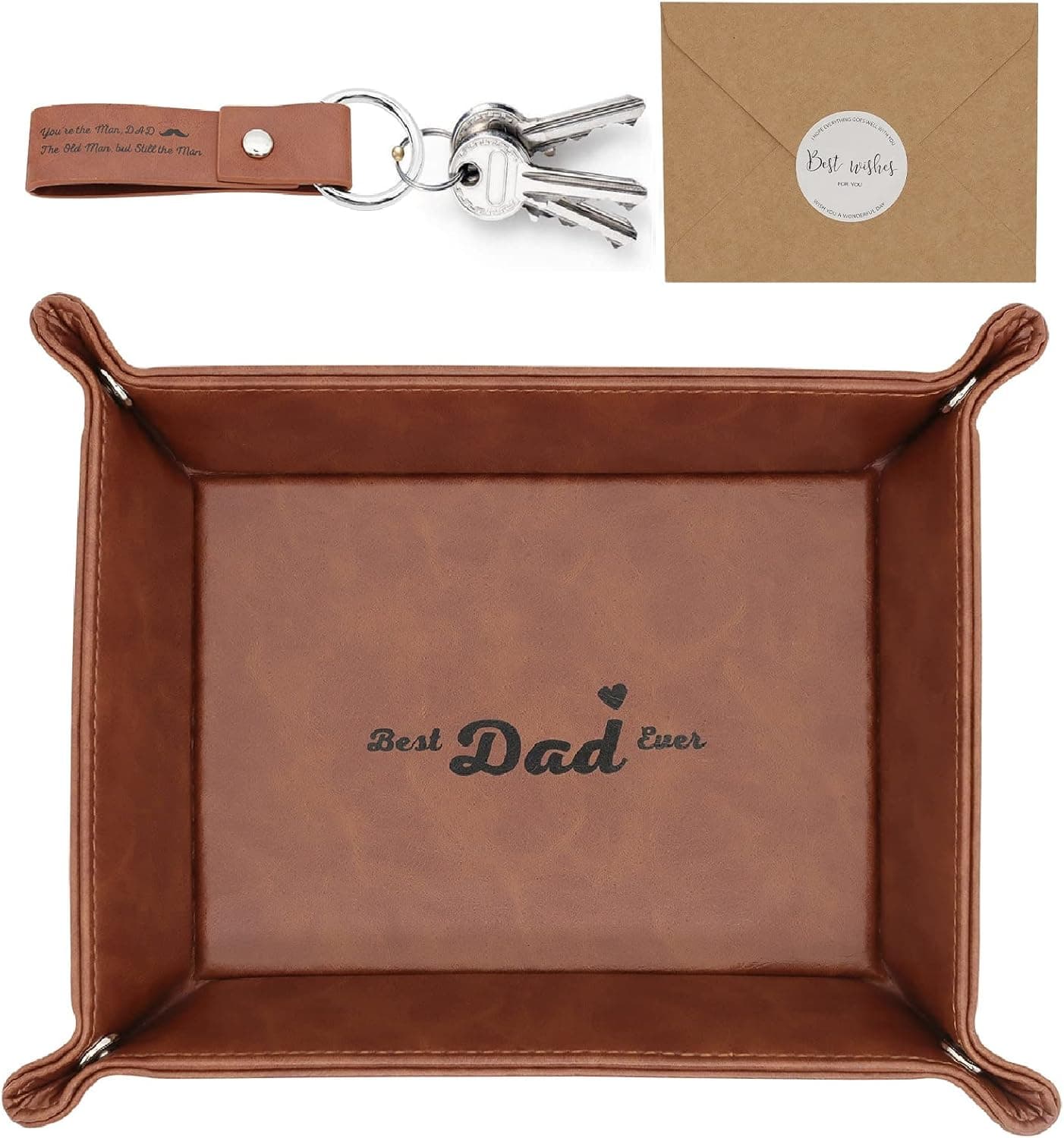Best Dad Ever Gifts for Dad from Daughter Son Kids, Dad Gifts Who Wants Nothing, Unique Birthday Gift for Men Dad Him, PU Leather Valet Tray