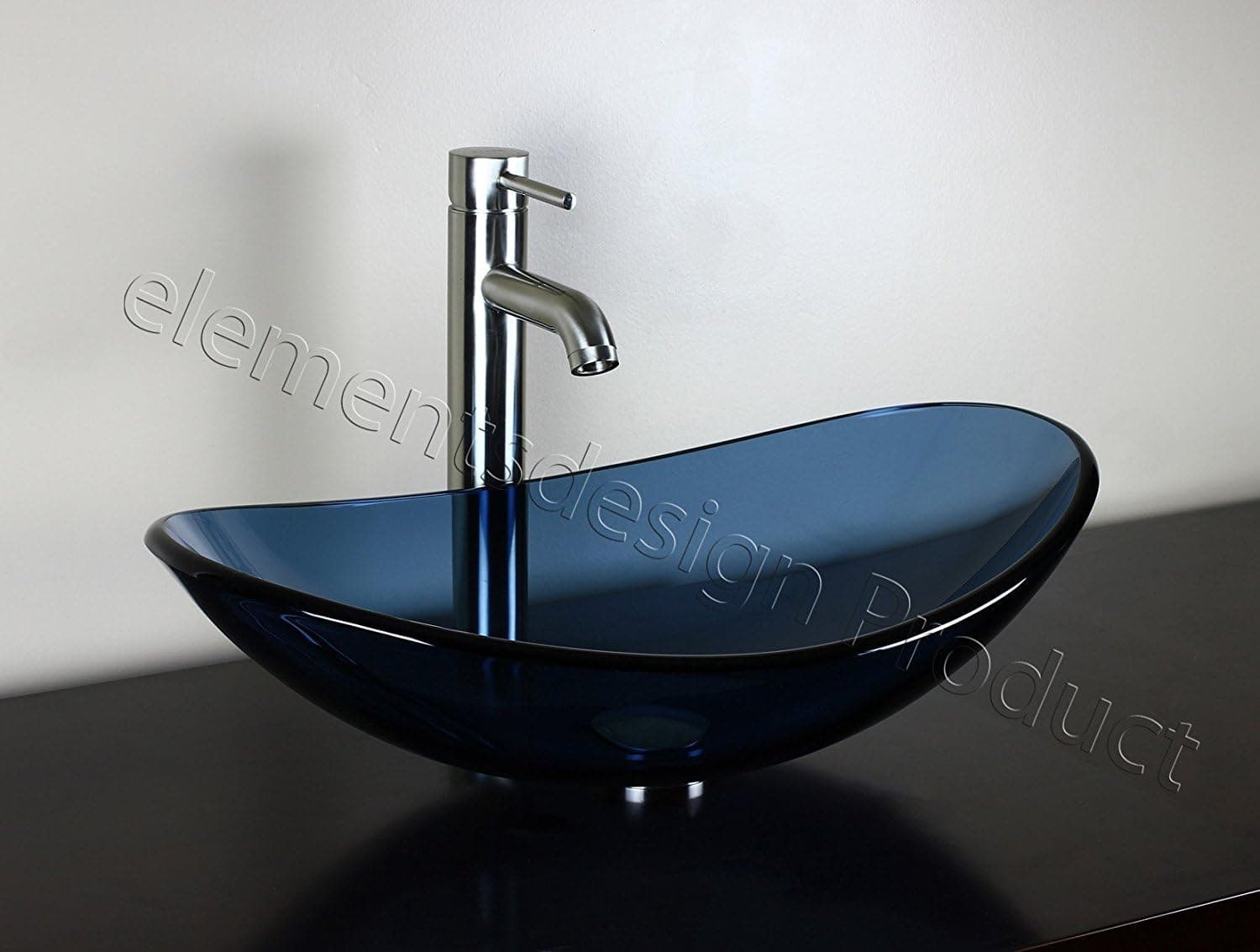 Bathroom Clear Blue Oval Glass Vessel Vanity Sink B12.3N1 Brushed Nickel Faucet