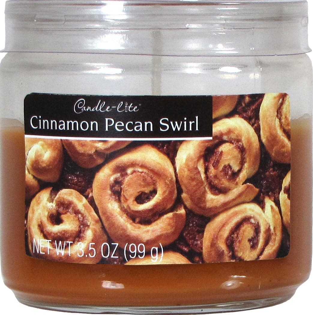 CANDLE-LITE Everyday Scented Cinnamon Pecan Swirl Single Wick 3oz Small Sampler Glass Jar Candle, Edible Gourmand Fragrance
