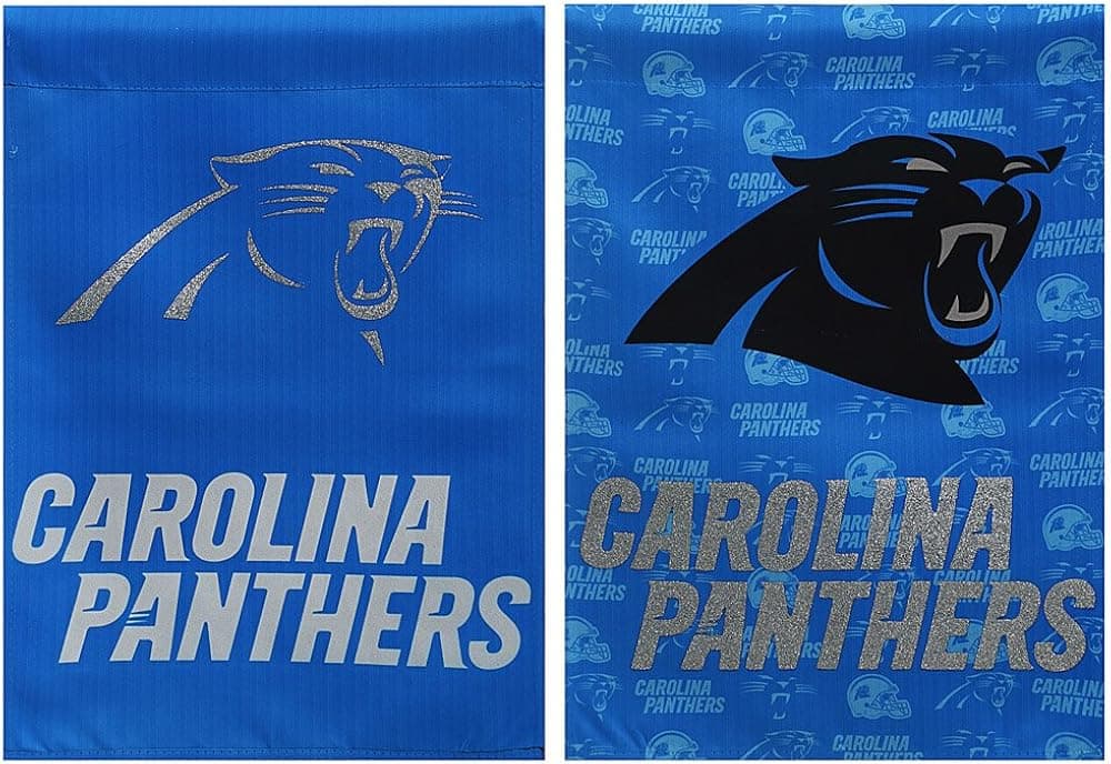 Team Sports America NFL Carolina Panthers Suede Glitter Accented Double Sided Garden Flag, Medium, Multicolored