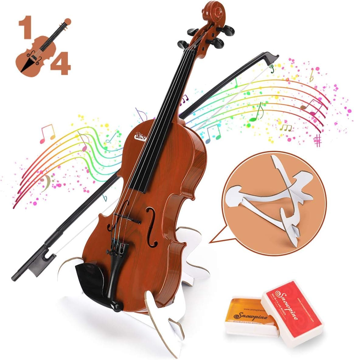 BAOLI Kids Simulation Violin Toys with Free Rosin, Chin Rest, Strings, Educational Musical Toy Violin for Toddlers Beginners Above 36 Months, Christmas Birthday Gifts for Boys&Girls(1/4 Brown)