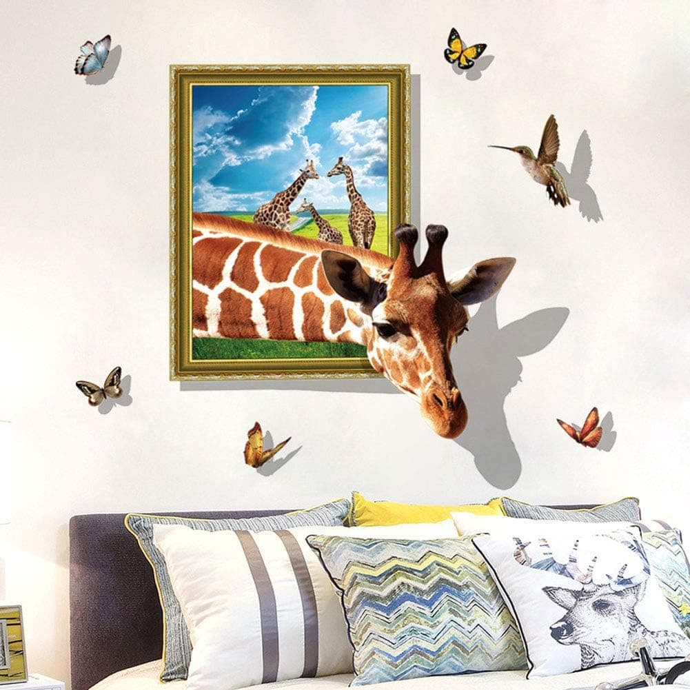 UUTAG 3D Vinyl Wall Stickers, Giraffe Wall Decals Window View Wall Decal Removable Wall Stickers Home Art Decor Mural Wallpaper for Kids Nursery Bedroom Living Room