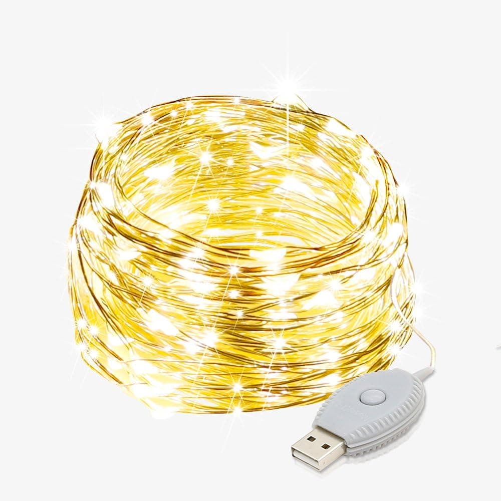 YINGHAO USB String Lights, 240 LED/80ft Starry Lights Copper Wire Starry LED String Lights Silver for Christmas Wedding Party Club Home Indoor Outdoor Decorating (80ft,Warm White)