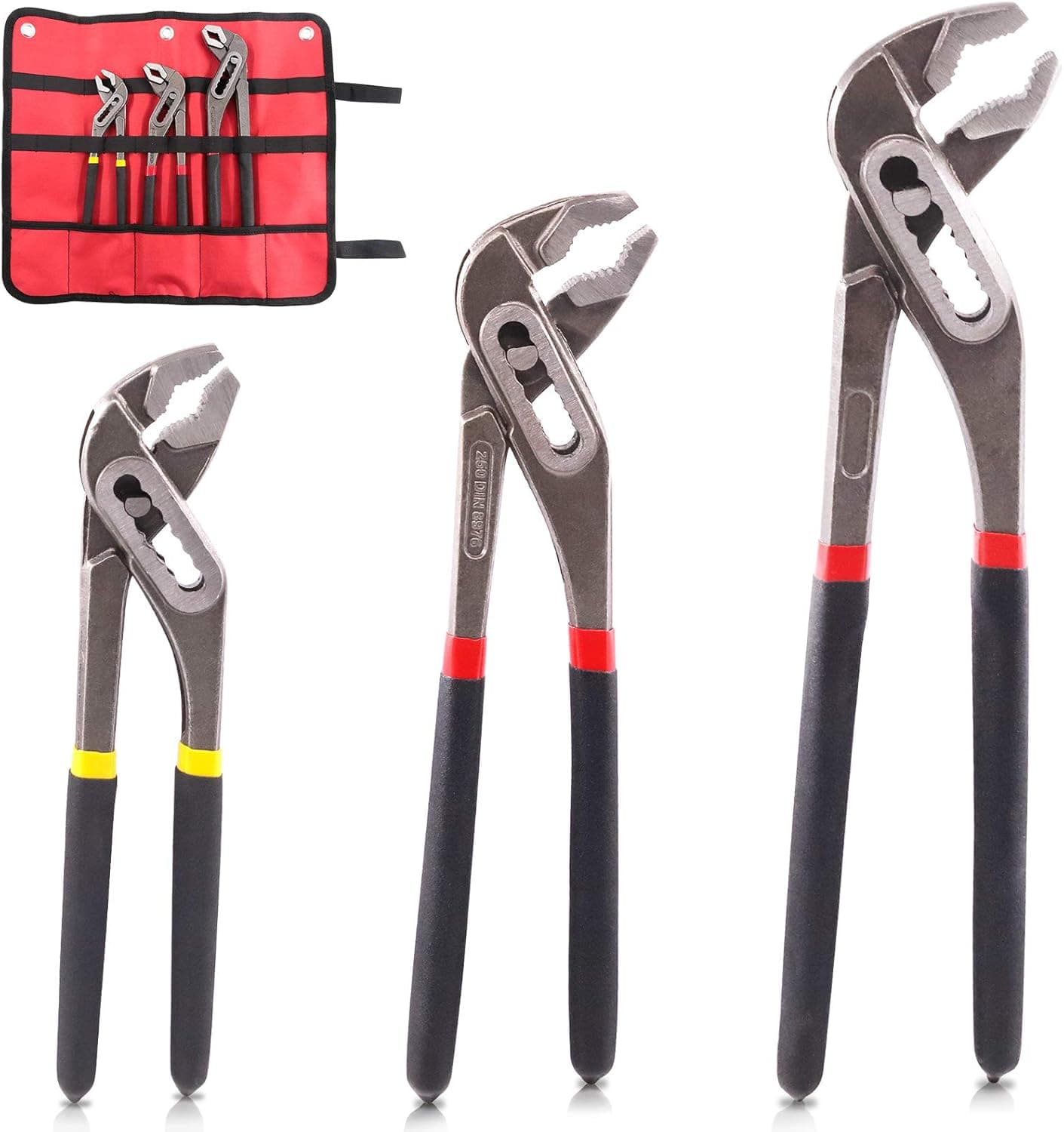Rustark 3 Pack Groove Joint Pliers Set, 12/10/8 Inch Adjustable Water Pump Pliers, Industrial CRV Steel Plumbing Pliers,Straight Jaw Pliers for Home Repair, Gripping, Nuts, Bolts, Pipe & Fittings