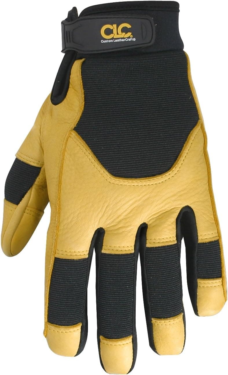 CLC Custom Leathercraft 285L Work Gloves with Top Grain Deerskin and Neoprene Wrist Closure, Large , Black