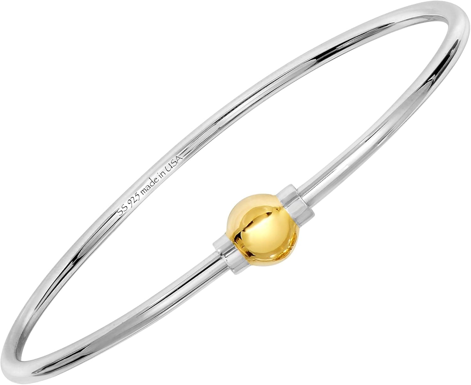 925 Sterling Silver And 14K Gold Ball Designer CAPE COD BEACH Bracelet Bangle.