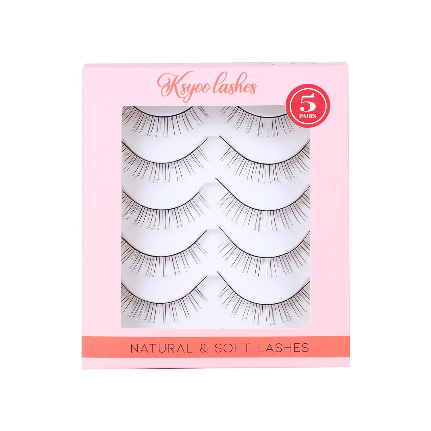 KSYOO Natural Lashes Thin Band Faux Mink Lashes, 8-14mm C Curl False Lashes Natural Look Lightweight & Comfortable Eye Lashes, Reusable, Natural Looking False Eyeashes Easy to Apply 5 Pairs (Clear band lashes)