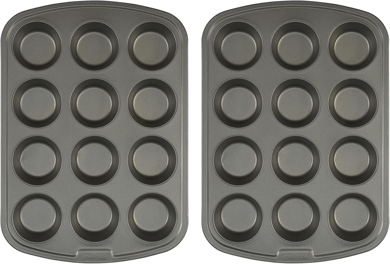 GoodCook Nonstick Steel 12-Cup Muffin Pan, Gray, Set of 2 (42042)