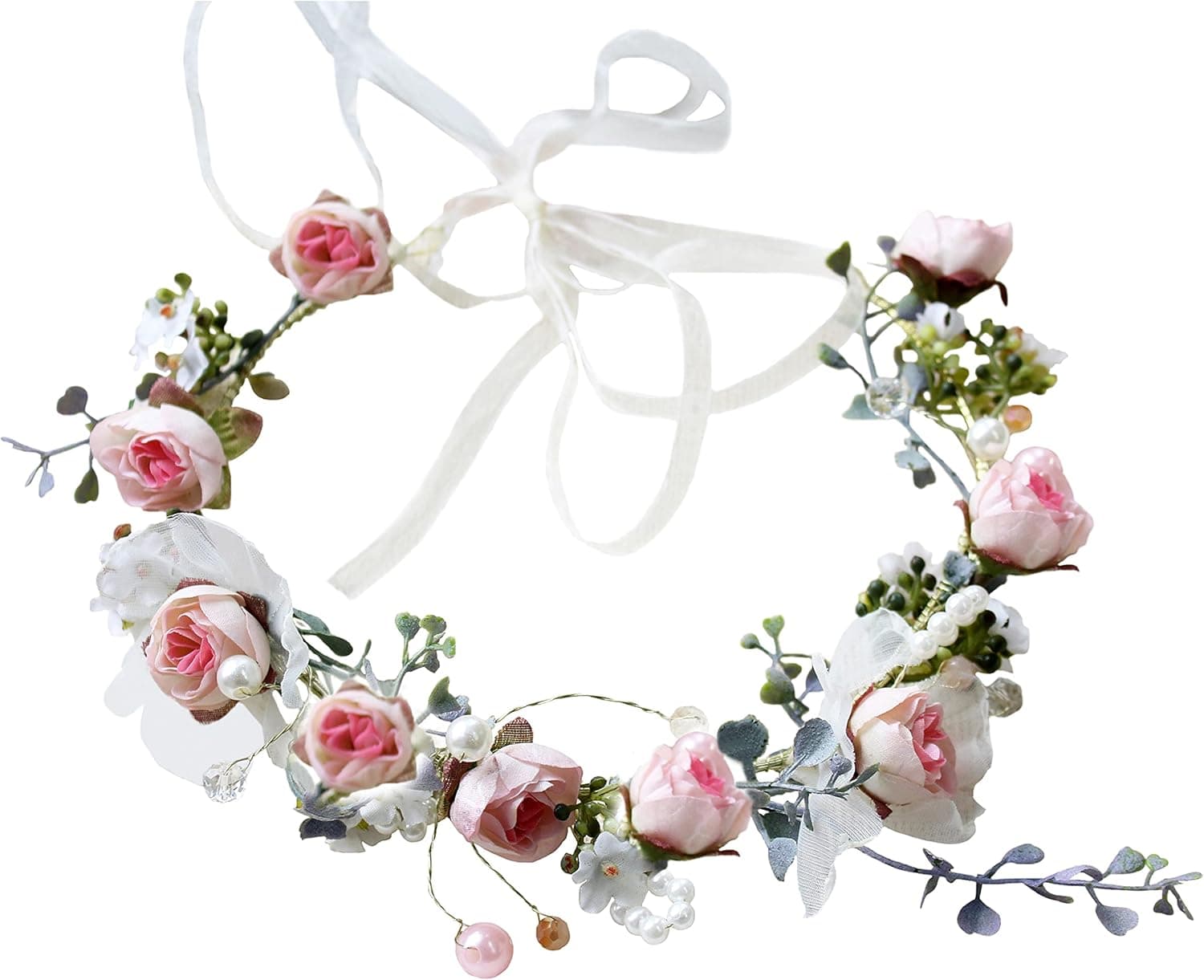 Vivivalue Adjustable Flower Headband Floral Garland Crown Halo Headpiece Boho with Ribbon Wedding Festival Party…