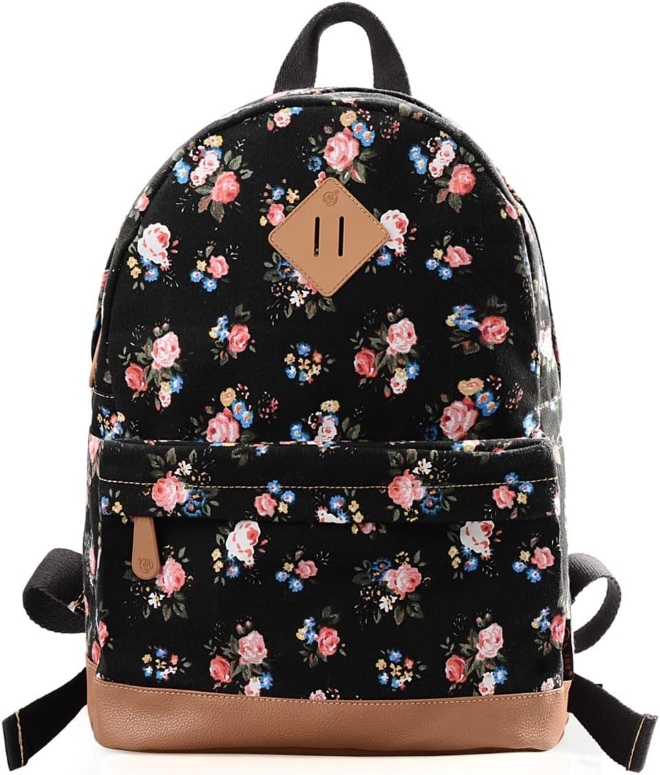 Lt Tribe Lightweight Canvas Laptop Backpack Black College Backpack for Girls Black G00133