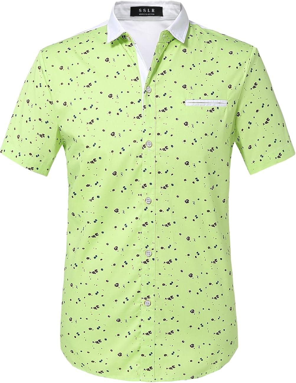 SSLR Mens Dress Shirts Casual Cotton Print Shirt Short Sleeve Button Up Shirts for Men
