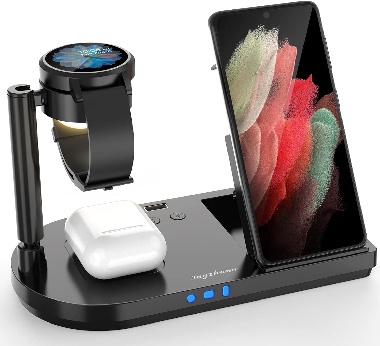 Wireless Charging Station for Galaxy Phone/Watch/Buds, 3 in 1 Foldable Qi-Certified Charging Dock for Samsung Galaxy Watch5/4/3/Classic/Active 1/2/Buds+/Live/S22/S21/S20/Note20/10 with 18W Adapter