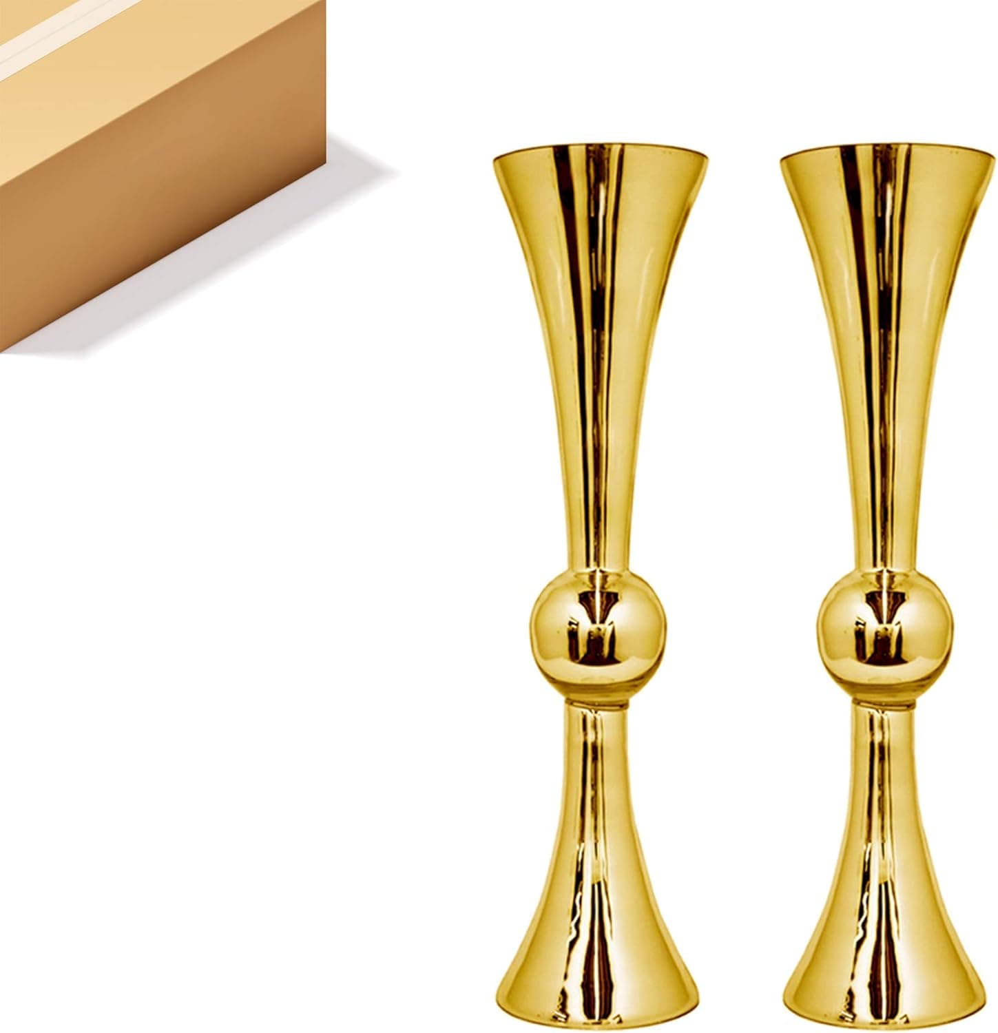 WGV Tall Trumpet Vase Bulk, Open 7.5", Height 30", Base 7.5", (Multiple Size/Color Choices) Gold Reversible Latour Floral Wedding Centerpiece Home Event Decor, 2 Pieces (VTV2130GD)
