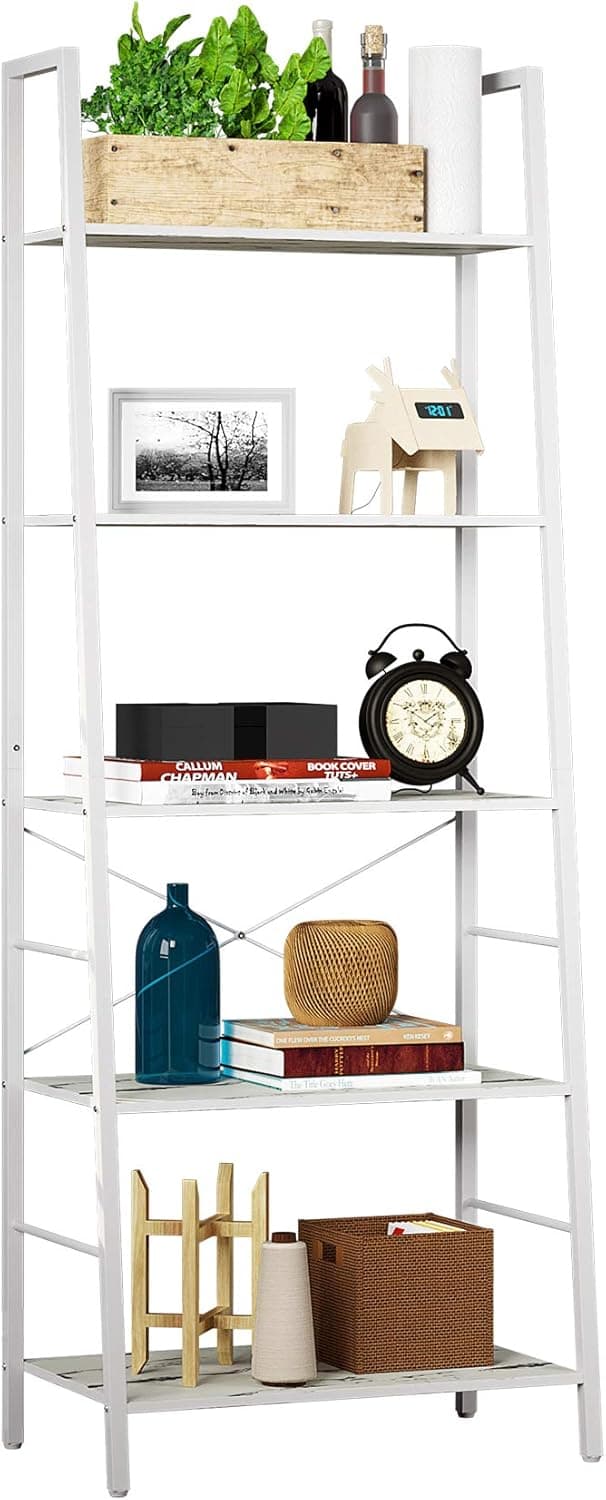 HOMEFORT Industrial Bookcase, 5-Tier Vintage Bookshelf, Ladder-Shaped Shelf, Open Etagere Bookcases, Freestanding Display Storage Organizer, Tall Wood Shelving Unit, for Living Room, Bedroom, Office