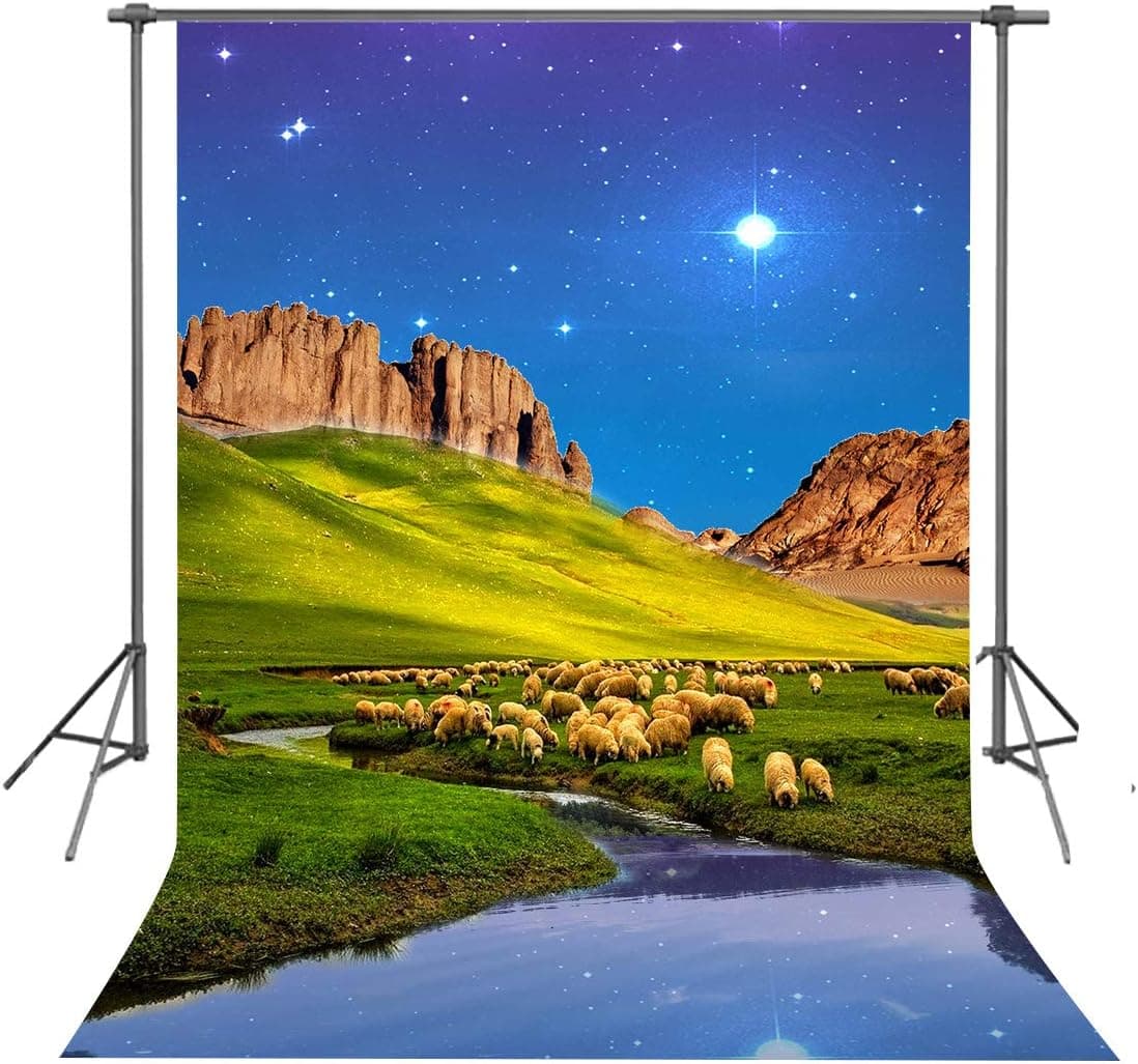 FUERMOR Nature Landscape Background 5x7ft Farm Sheep Mountain and River Photography Backdrop Room Mural Photo Props HXFU230