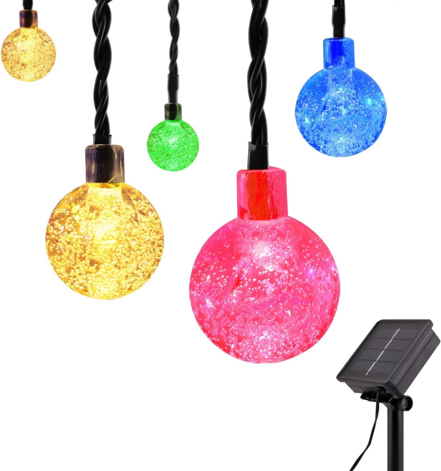 MoKo Solar Powered String Lights, 21.3ft/6.5m 30 LEDs Bubble Ball Fairy Light Outdoor Waterproof for Garden Patio Grass Lawn Tree Flower Fence Decoration - Warm White