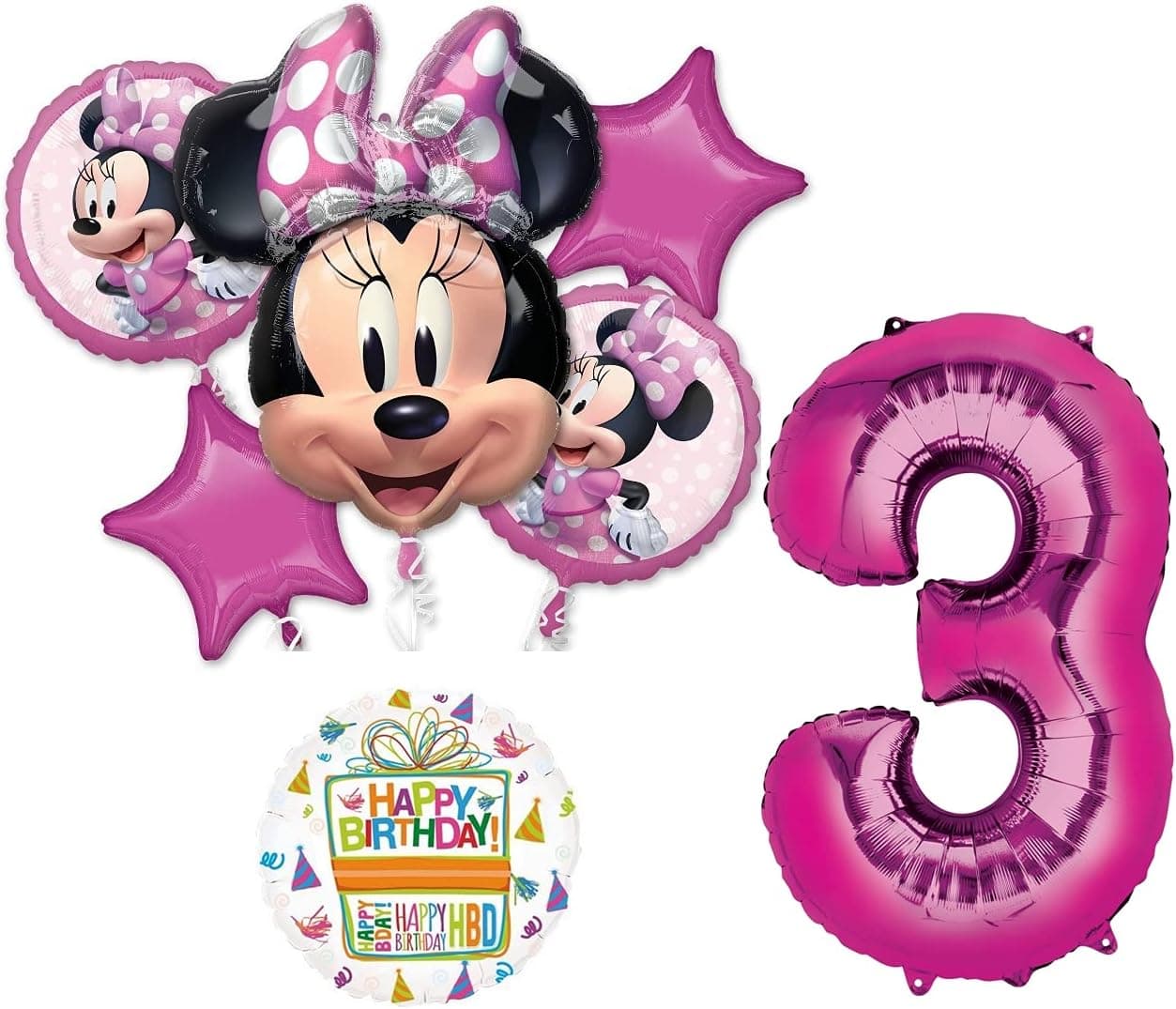 Mayflower Products New Minnie Mouse 3rd Birthday Party Supplies Balloon Bouquet Decorations