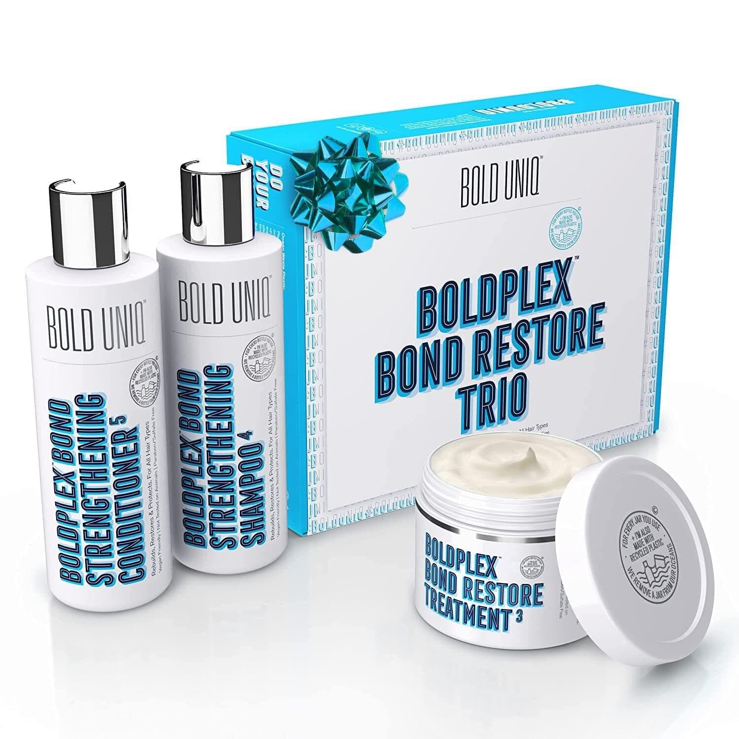 Boldplex 3, 4 & 5 Bond Restore Treatment, Shampoo & Conditioner Trio Gift Set - Hydrating Protein Formula, Strengthens Dry & Damaged Hair, Repairs Breakages & Split Ends. Vegan & Cruelty Free.