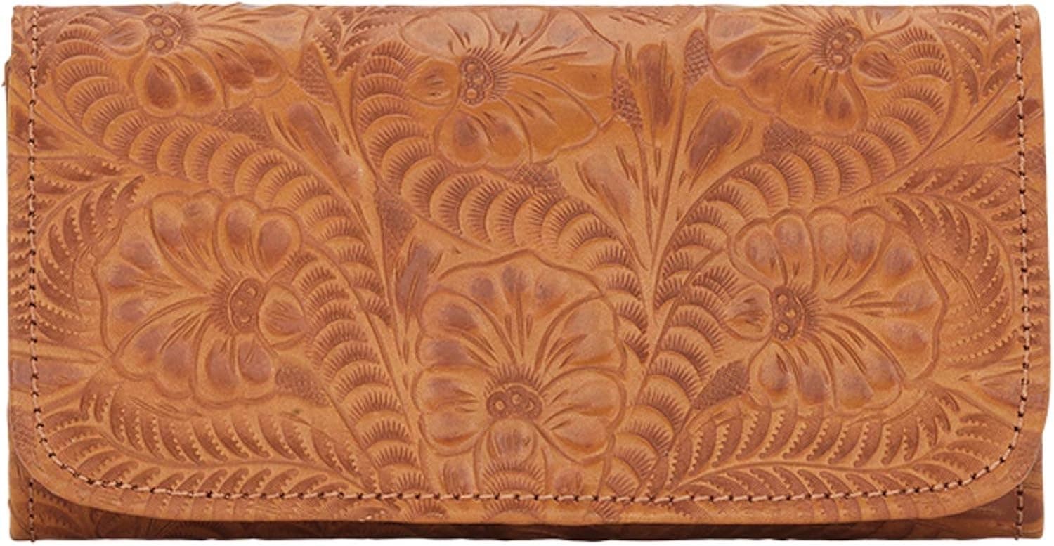 American West Women's Tri-Fold Wallet With Snap Closure Tan One Size