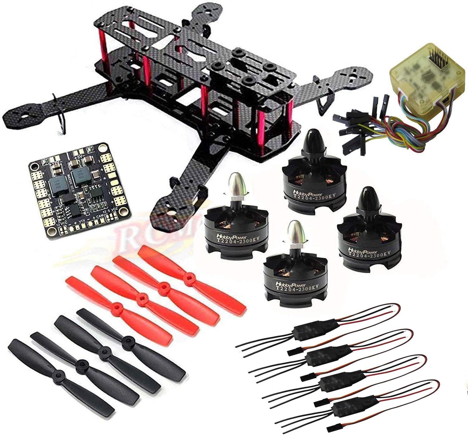 Hobbypower Unassembled DIY 250 Mini 250mm Quadcopter Frame Kit + Hobbypower T2204 2300KV Motor +BLHeli 12A ESC + CC3D FC Flight Controller +5045 Props Propeller