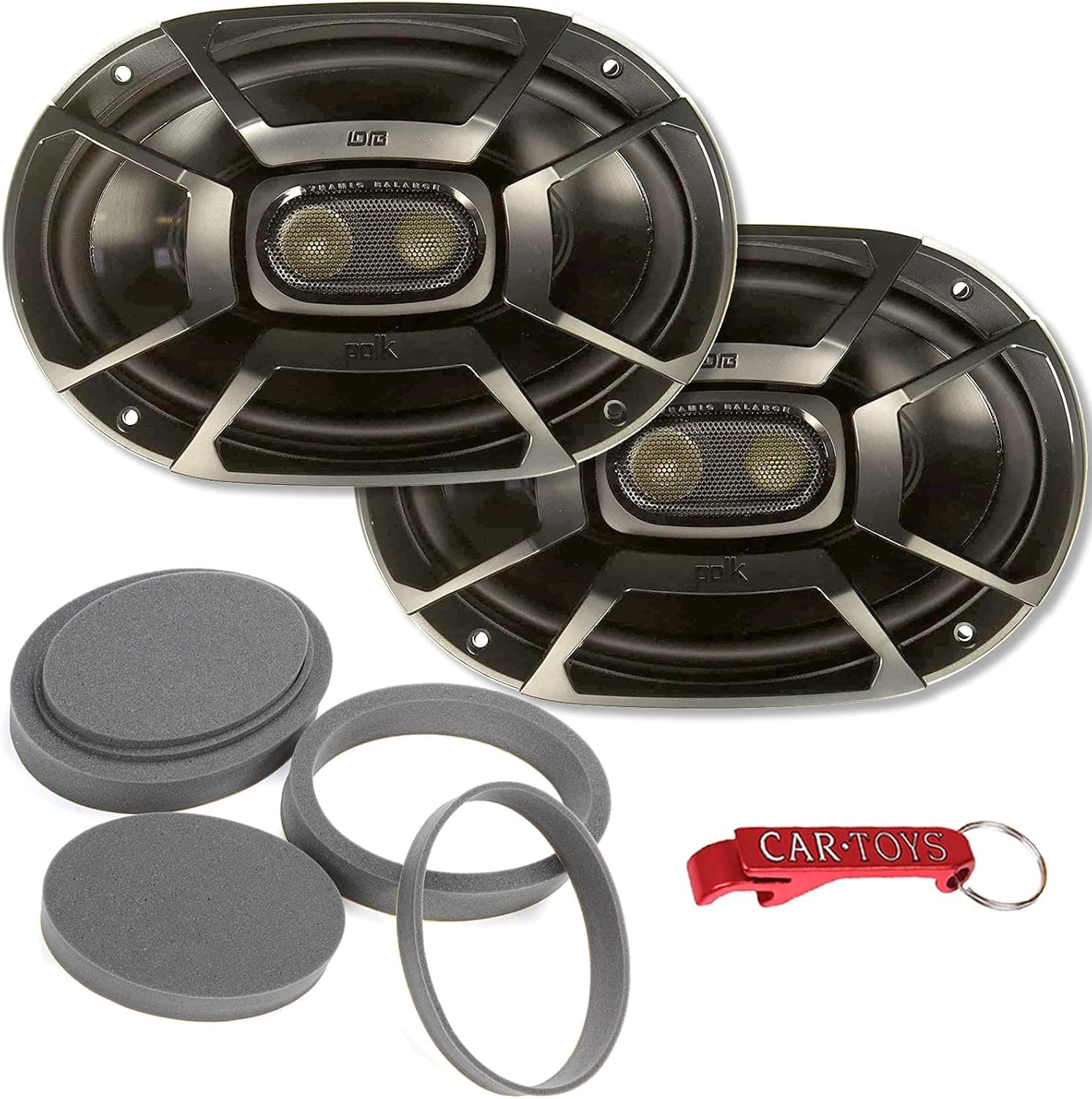 Polk Audio DB692 Car or Marine DB+ Series 6"x9" Speakers Bundle w/Fast Rings Audio Enhancement Kit. Rings Increase Mid-Bass, Reduce Vibration & Rear Reflection. 150 W RMS 3-Way Coaxial 6x9's, IP55