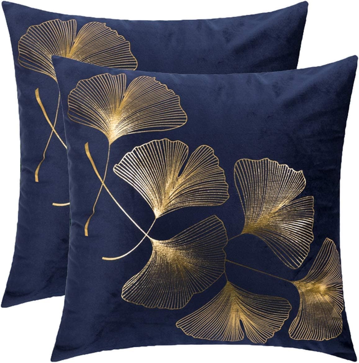 Tangyuan Modern Farmhouse Throw Pillow Covers 18x18 Set of 2, Decorative Pillow Covers for Living Room Bed Couch Sofo Car, Sequin Square Velvet Pillow Covers Cases Cushion Gilding Leaves (Blue)