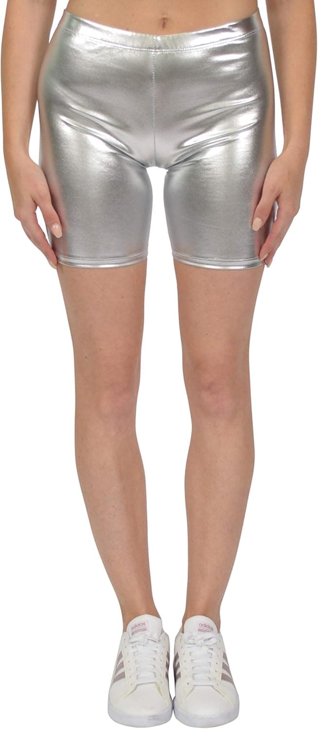 Stretch Is Comfort Bike Shorts for Girls and Women | Women's Athletic Workout Shorts | Cotton | SM-5XL, Metallic Silver, Adult Small (0-2)