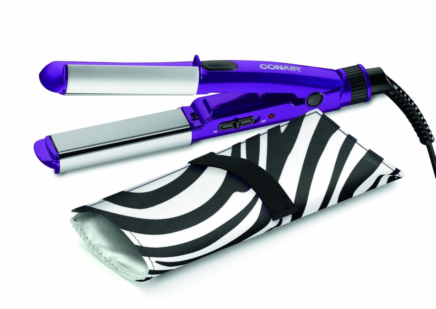 Conair Cs69pr Mini Pro You Style 2-in-1 Straightener, Purple With Zebra Pouch