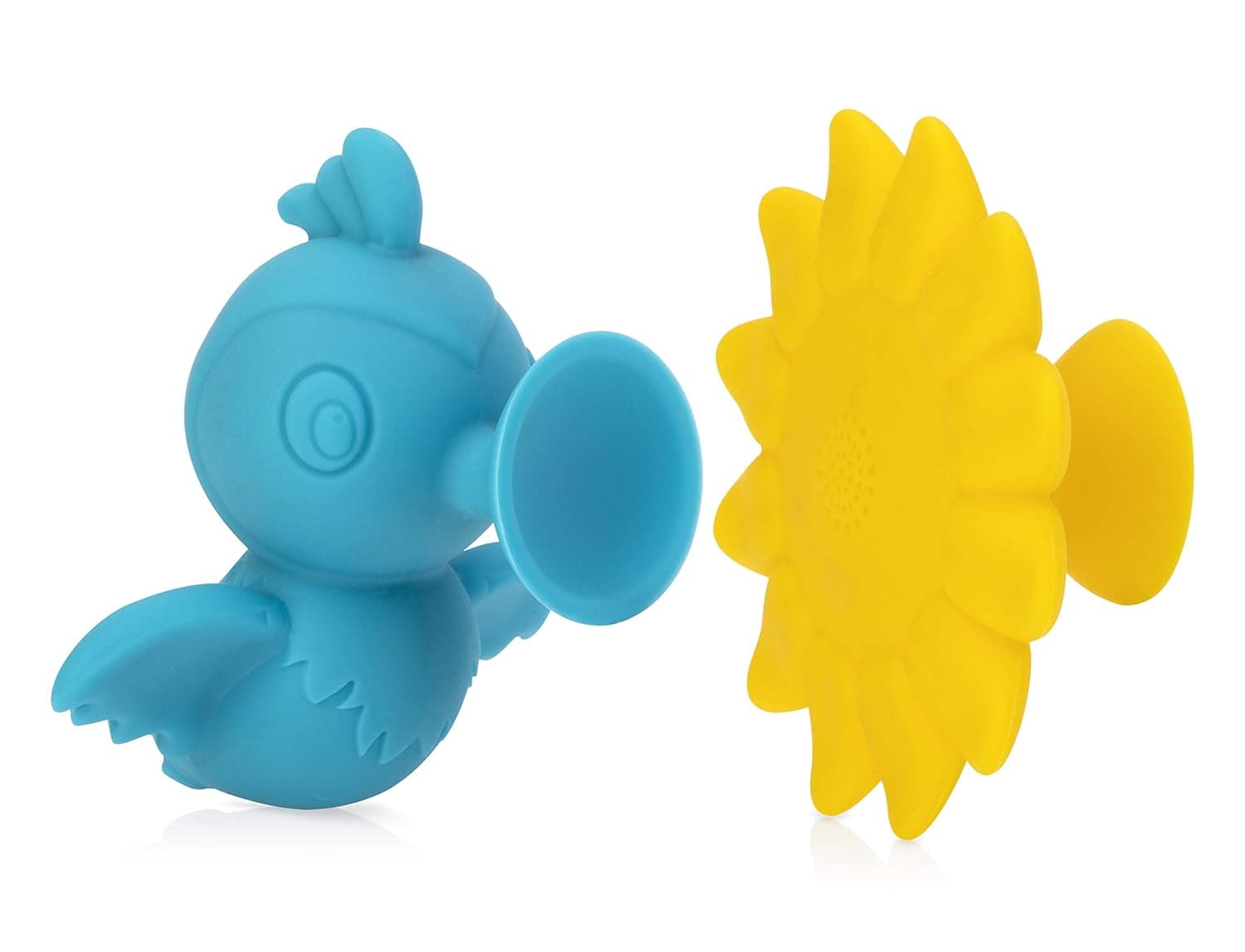 Nuby Silly Hummingbird & Flower Interactive Suction Toys with Built-in Rattle, 2 Piece, Aqua/Yellow