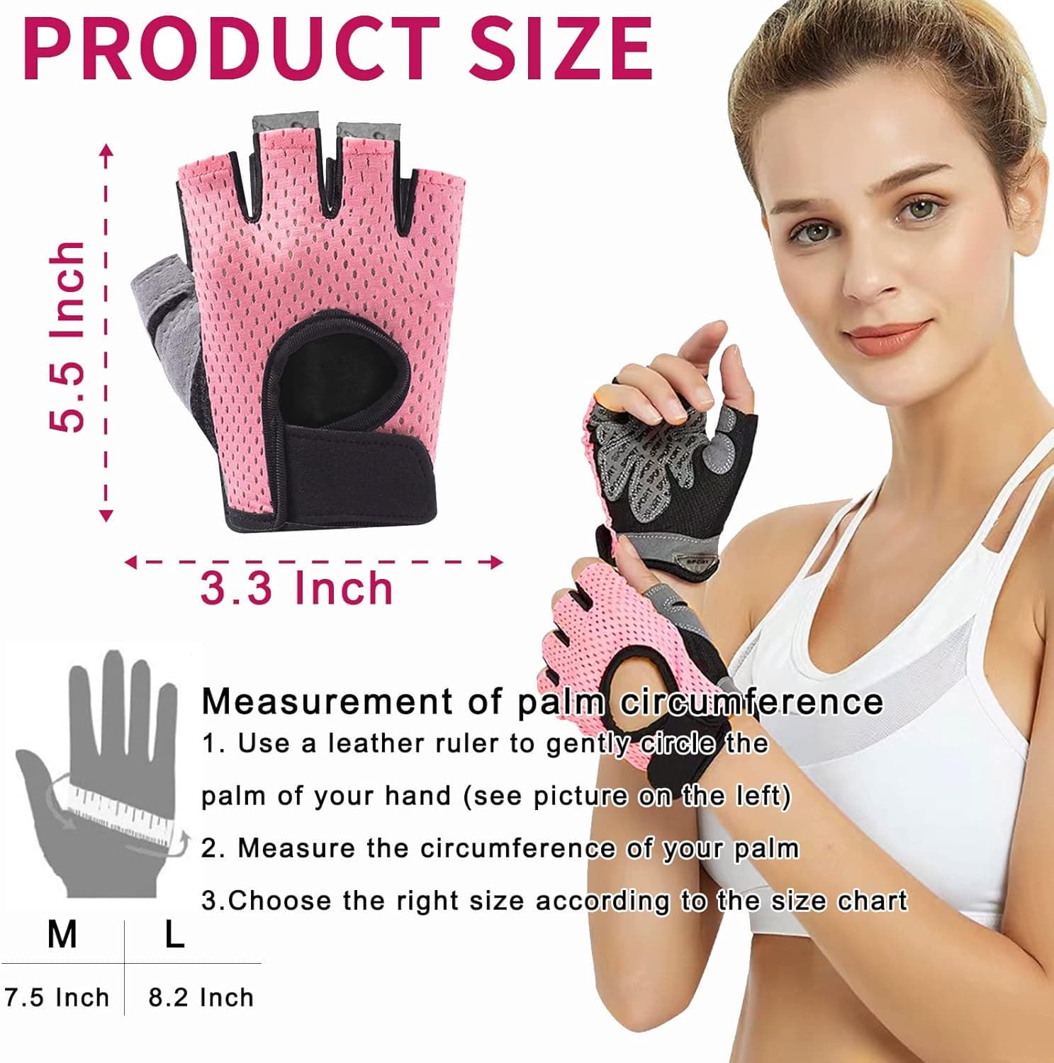 HAOBAOBEI Workout Gloves for Weights, Breathable Fingerless Gym Gloves for Lifting Weights for Men Women, Fitness Exercise Glove for Gym, Cycling, Exercise, Bike, Yoga, Pink
