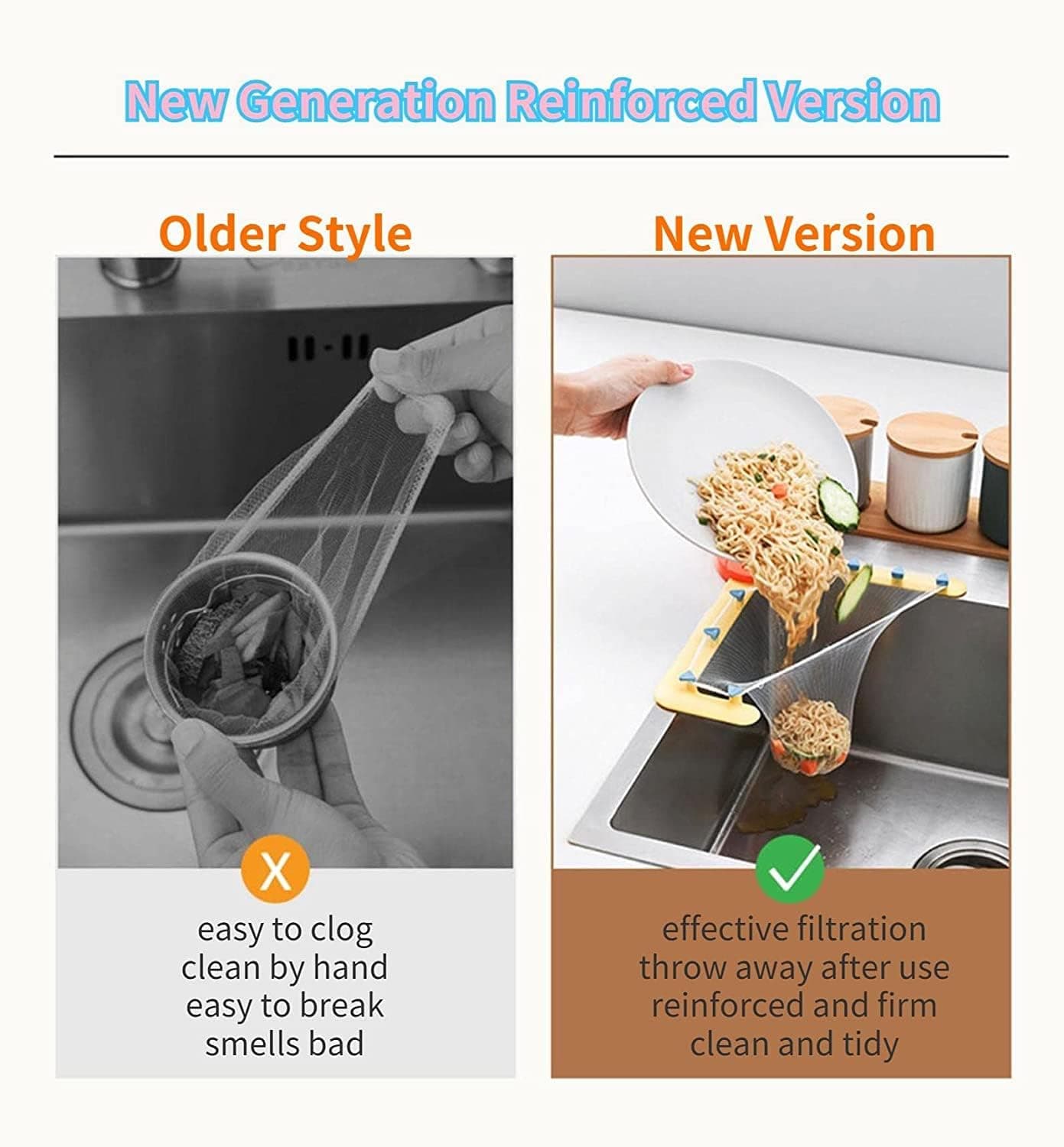 ITYULE Kitchen Sink Strainer Triangle Strainer Sink Shelf Garbage Leftover Strainer (1 Bracket, 50 Pcs Strainer Bags)