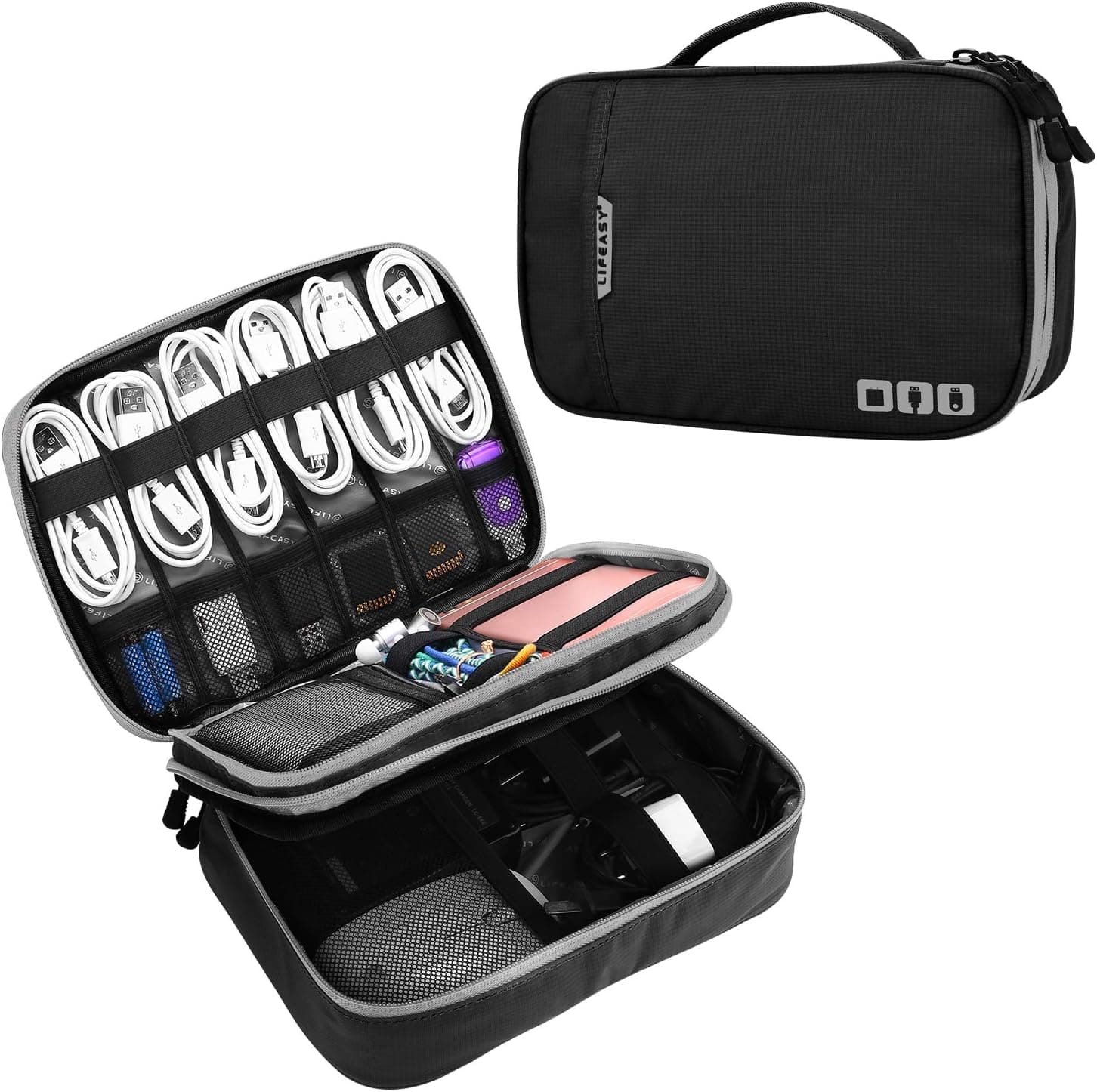 REXSO Electronics Organizer, Electronic Accessories Travel Organizer Carrying Portable Bag,Fit Ipad Mini,Kindle,Phone