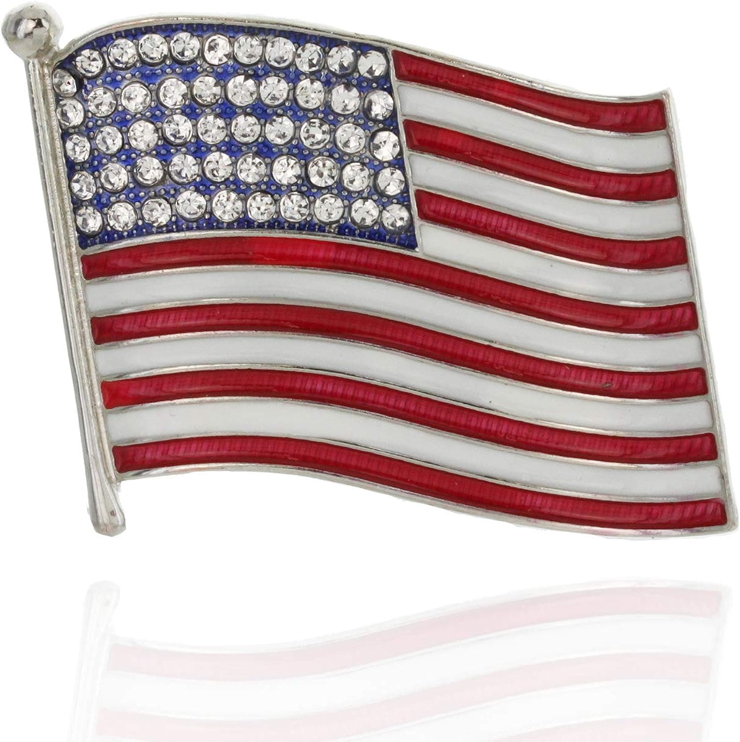 SP Sophia Collection Waving American Flag with Rhinestone Stars in Red Blue and White Brooch Pin