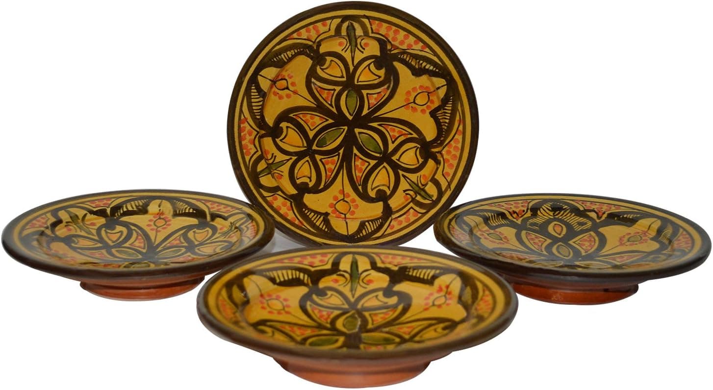 Moroccan Ceramic Plates Handmade Appetizer Tapas Serving Set of Four