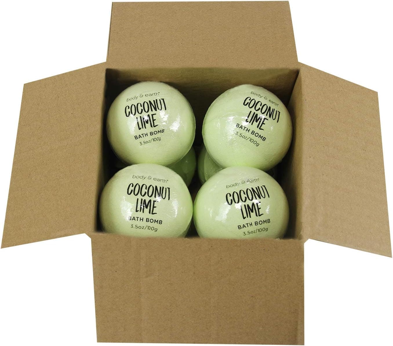 BODY & EARTH Bath Bombs 8 X 3.5 oz Natural Essential Oils Coconut Lime Handmade Daily Use Bubble Bath Spa Bubble Fizzies for Family, Women, Men, Kids