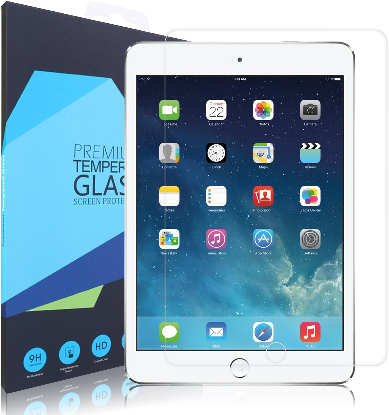 iPad Air Screen Protector, iXCC 0.3 mm 9.7 Inch High Definition Clear Full Cover iPad Air 2 / iPad Air Tempered Glass Screen Protector Film
